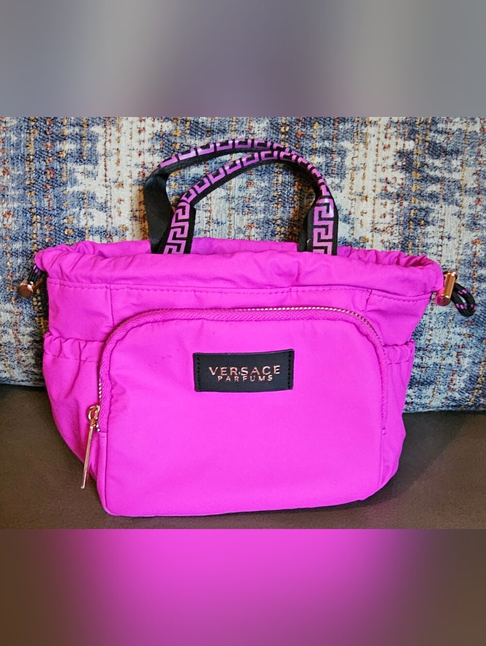 Versace Pink Branded GWP Cosmetic Tote with Greek Key Handles - Picture 2 of 6